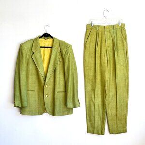 NWT Vintage 80s 90s Men's Green Raw Silk 2 Piece Suit Size 42L x 32W